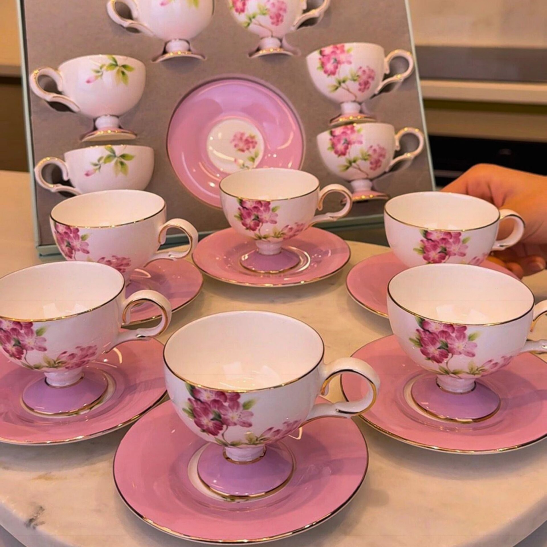 Pembe Royal Charme-FLORA 6 Kişilik Kahve Fincan Takımı