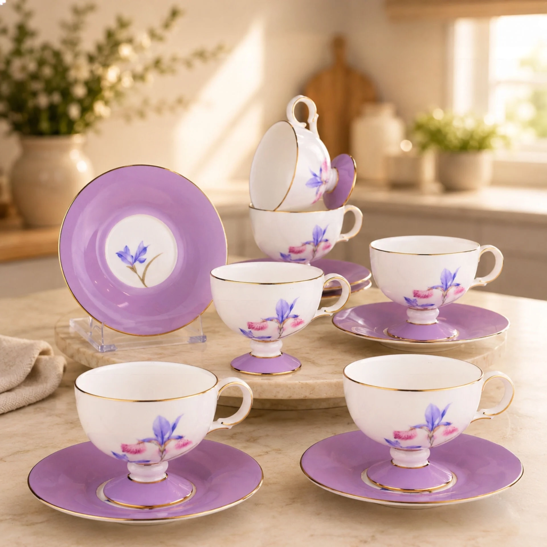 Lila Royal Charme-FLORA 6 Kişilik Kahve Fincan Takımı